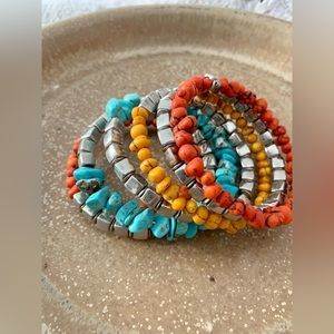 Turquoise and Coral Beaded Bracelet Set